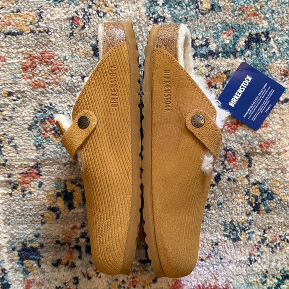 NIB Birkenstock Boston Teddy Shearling Lined Corduroy Clogs Cord Embossed Suede - Picture 2 of 14